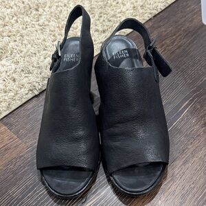 Eileen Fisher Black Leather Mules